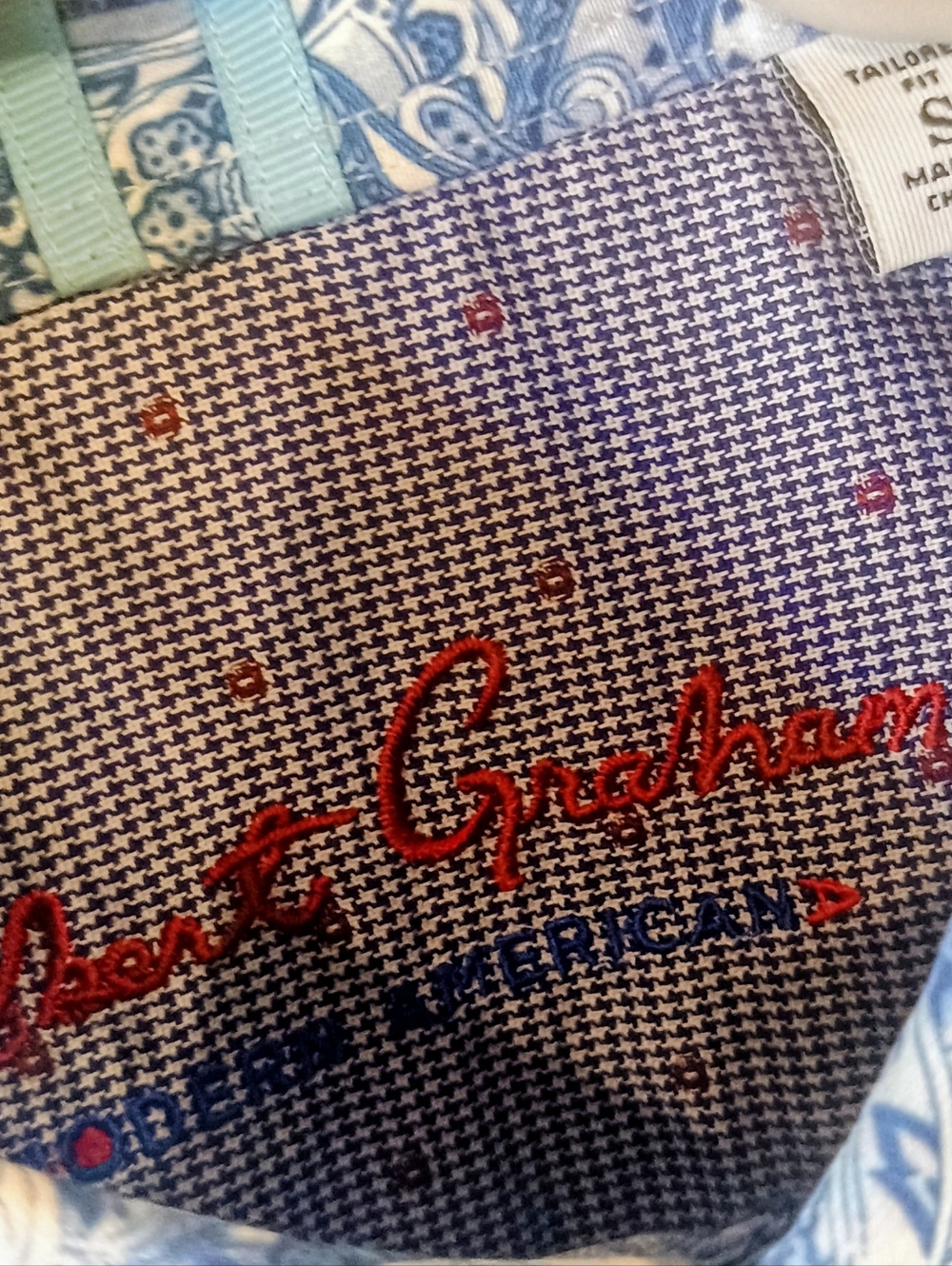 Robert Graham Blue and White Floral Button-Up Shirt Size Mens S - Picture 6 of 6